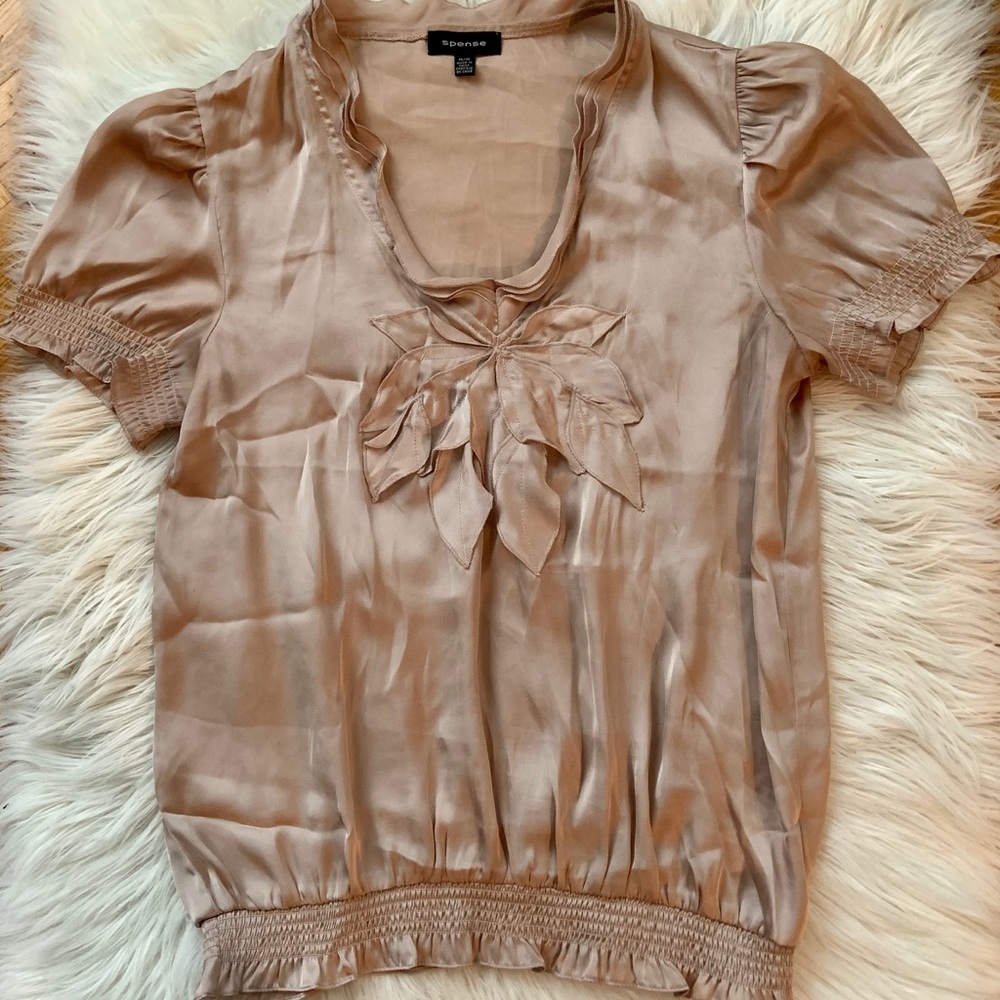 Sateen short-sleeve top / Colour: Tan / Size M